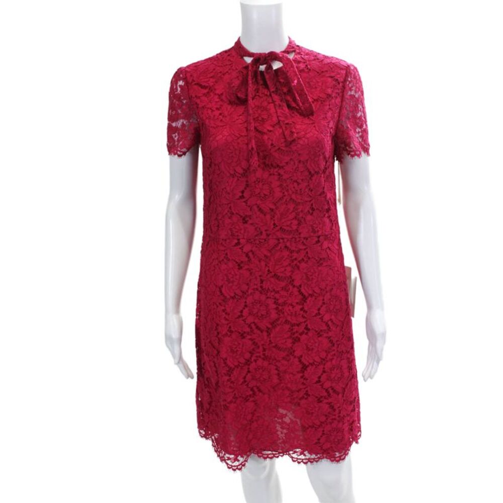 Valentino L'Amour Womens Cotton Blend Lace Short Sleeve Dress Pink Size 8